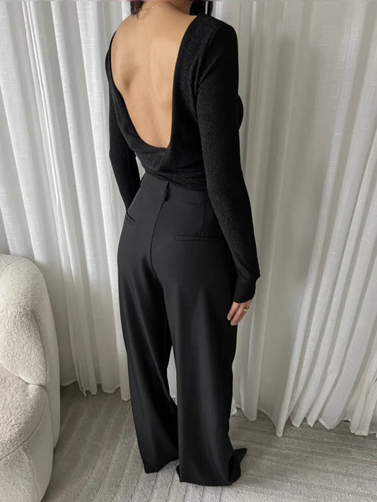 Thilde sort bluse med åben ryg