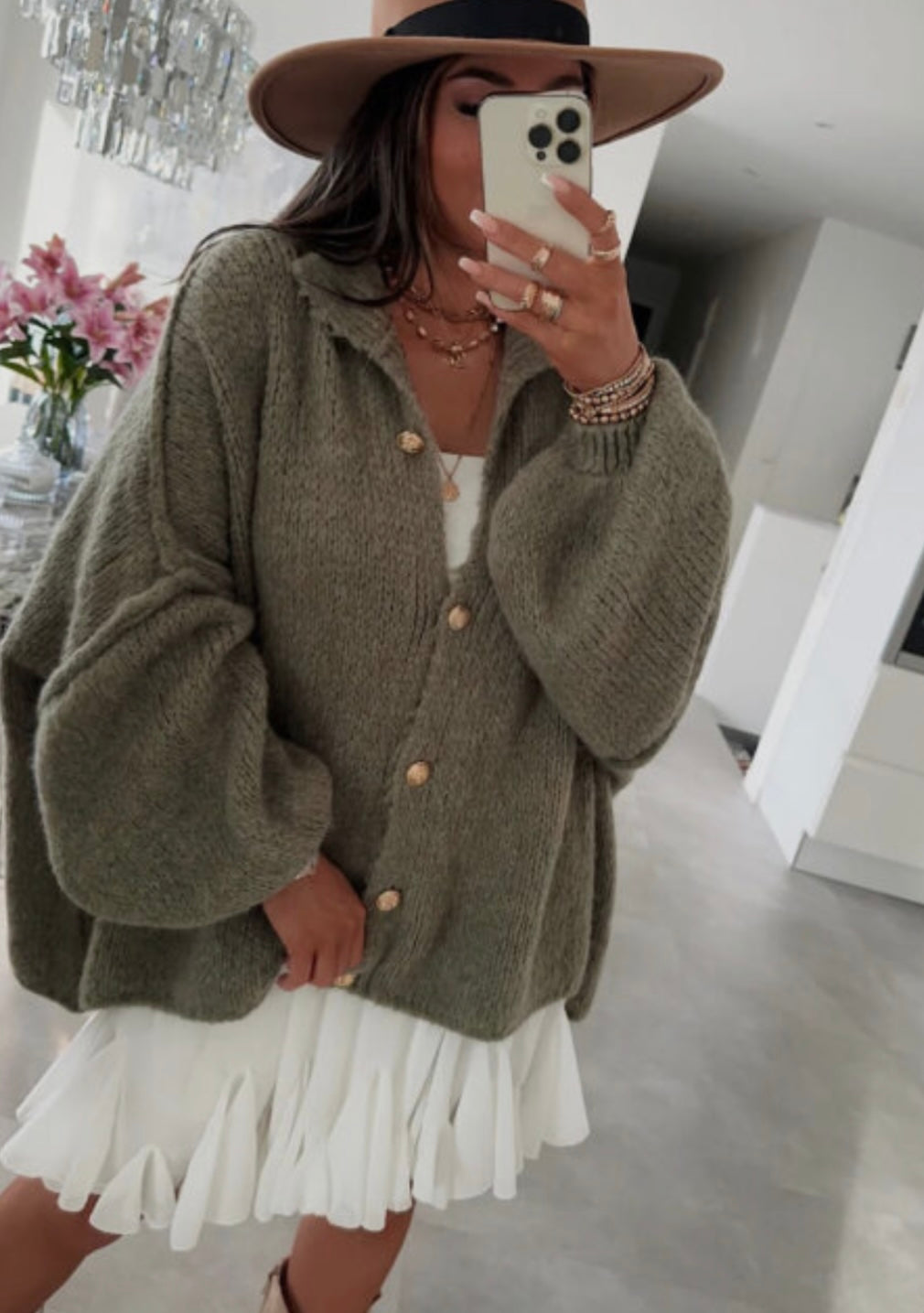 Olivengrøn cardigan