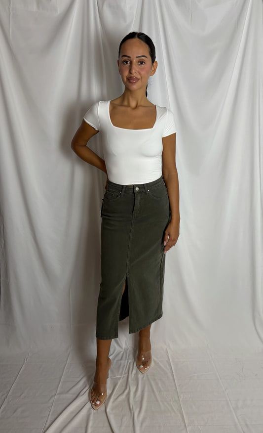 Estee denim nederdel kaki