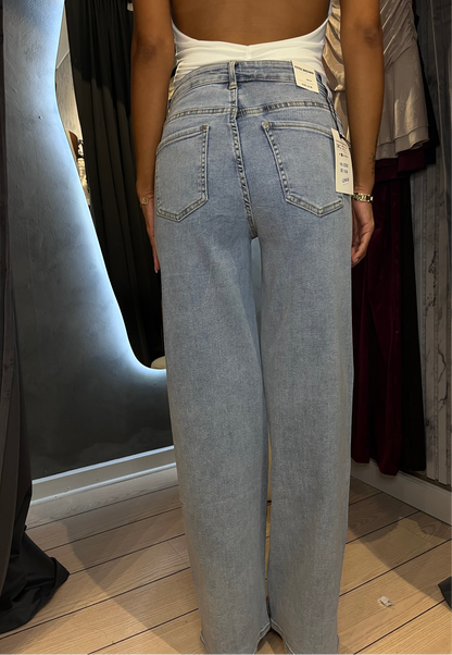 Wide leg denim jeans med sten