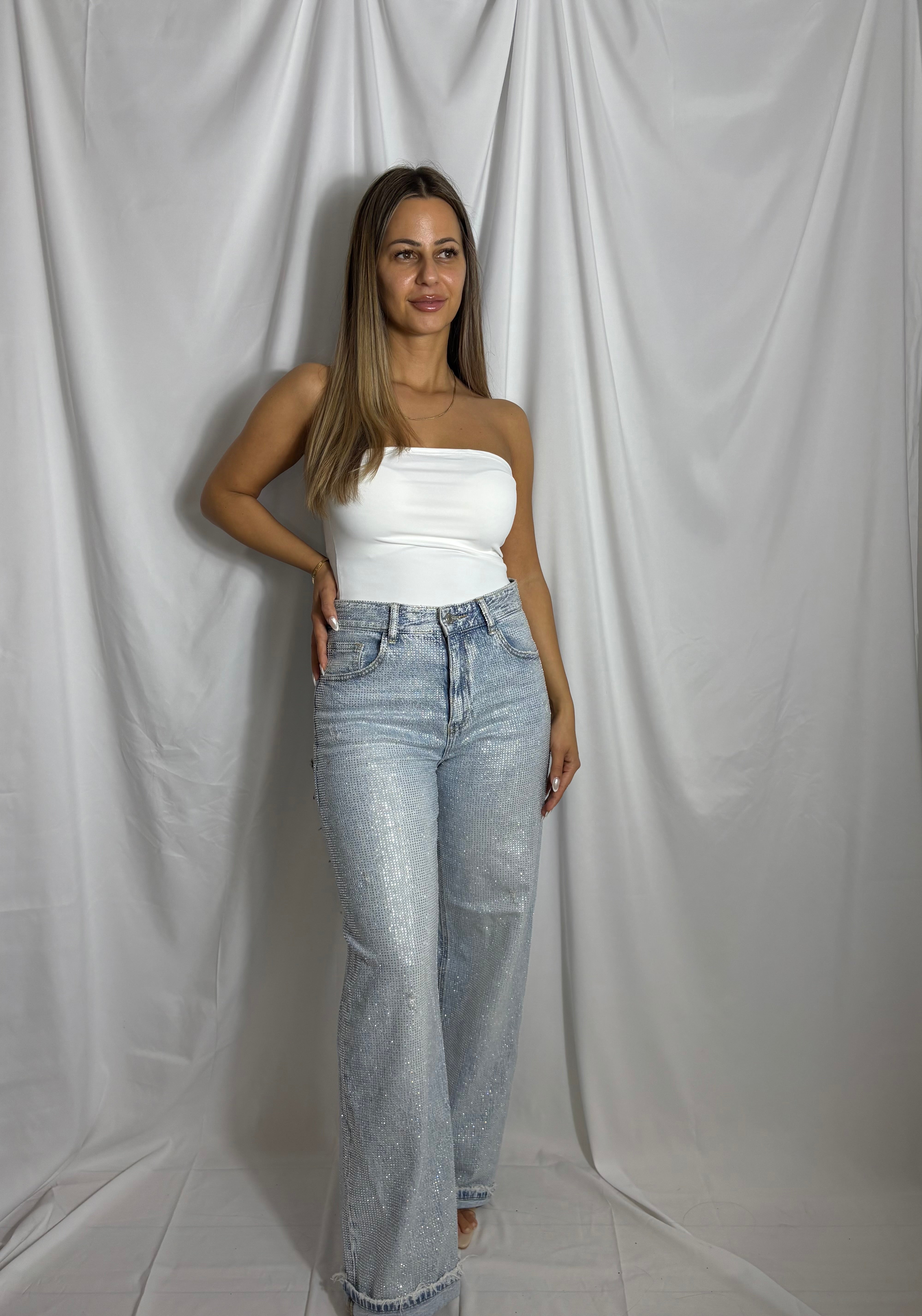 Denim jeans med glitter