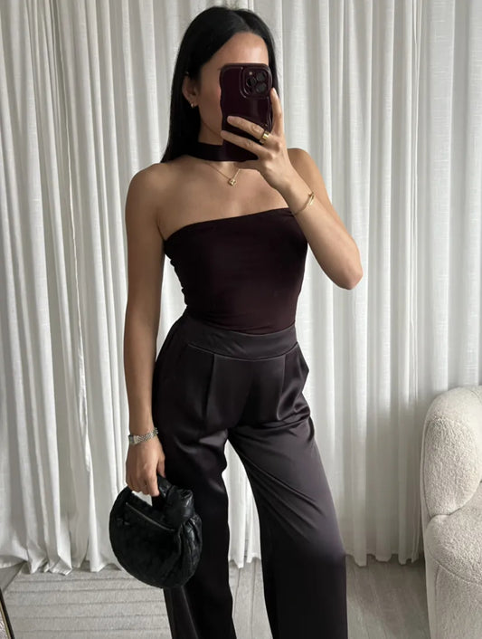 Tube top med tilhørende choker - brun