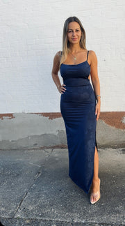 Amira blomster kjole - mørkeblå