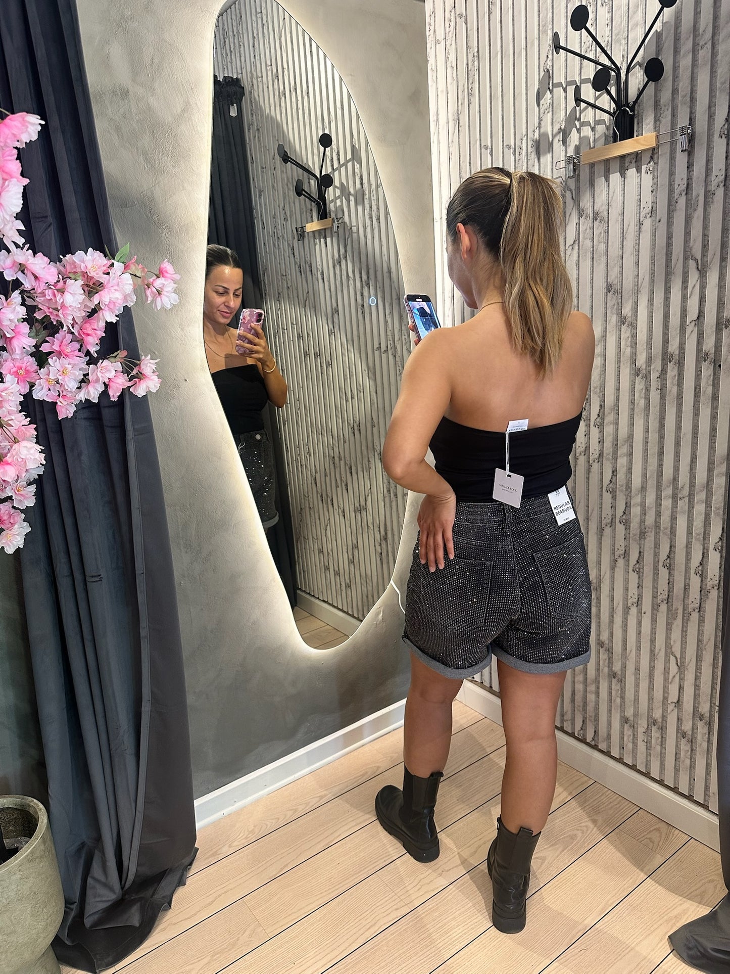 Sparkle denim shorts Black