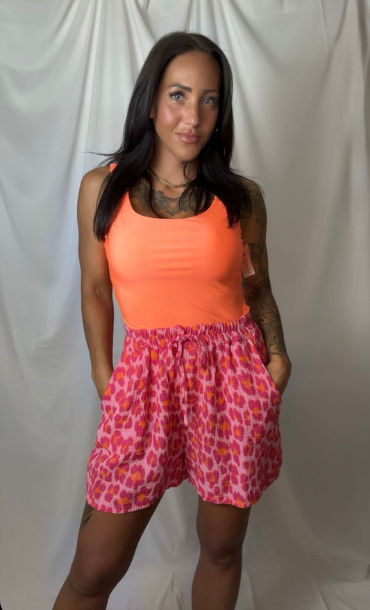 Pink leopard print shorts