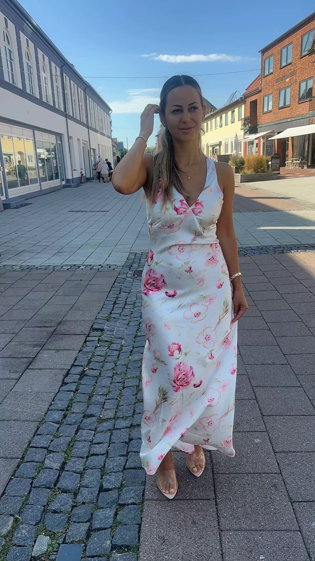 Serena lang blomster kjole - hvid