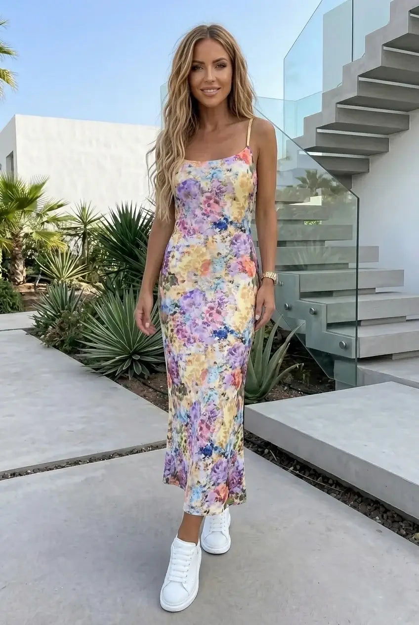 Lang kjole med blomster