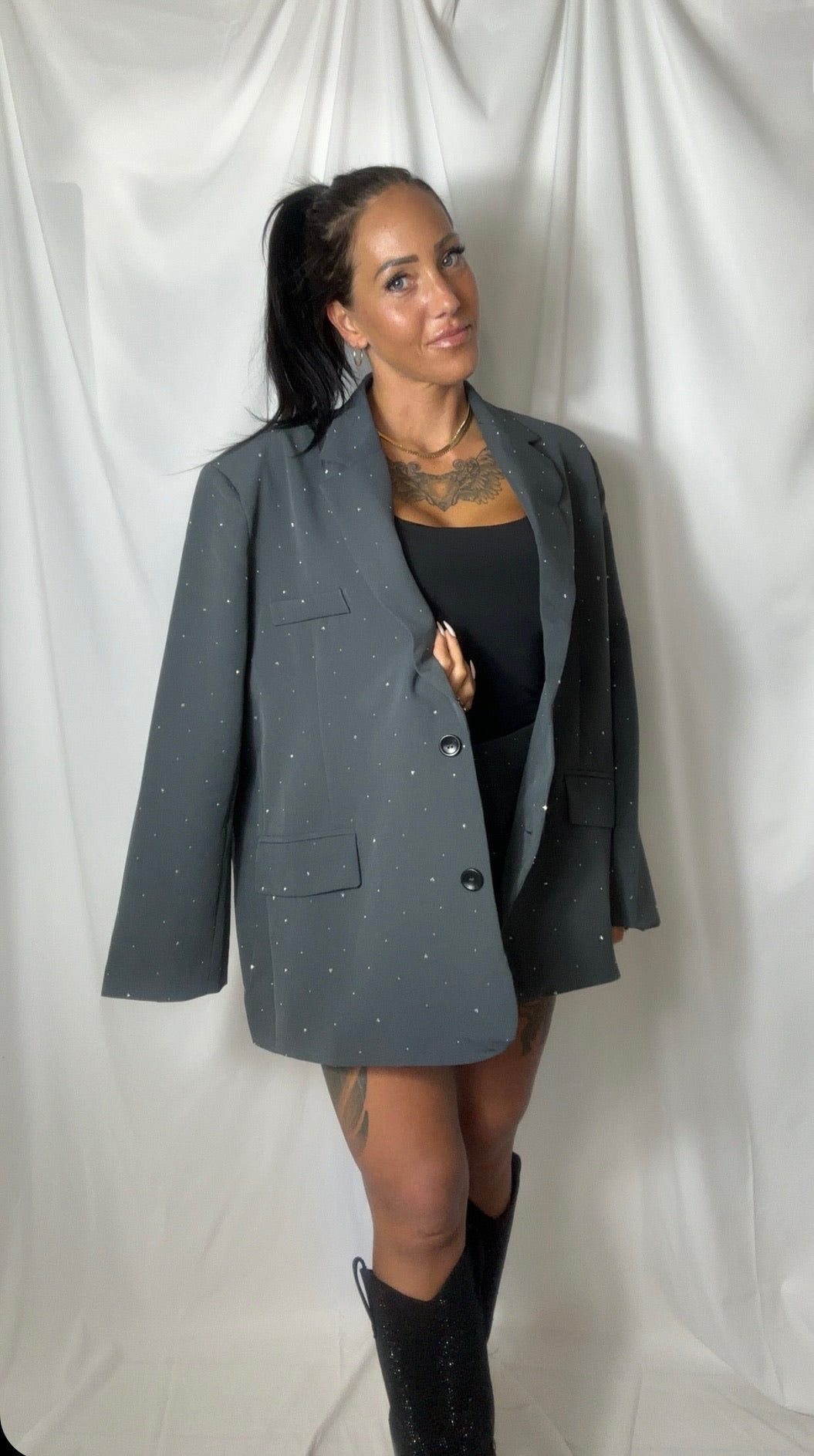 Paris blazer med sten - mørkegrå