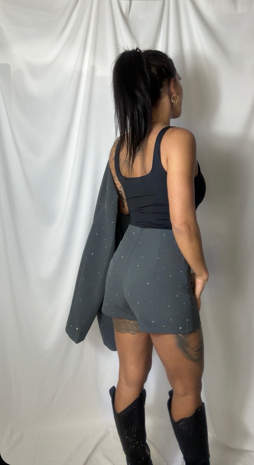 Paris nederdel med sten - mørkegrå