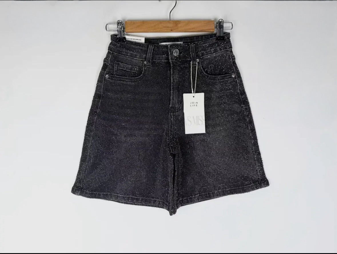 Sparkle denim shorts Black