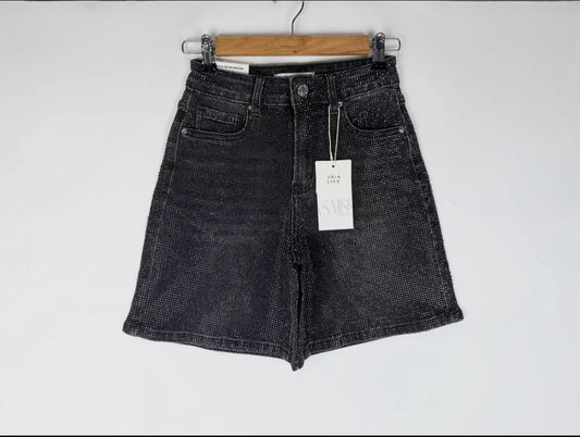 Sparkle denim shorts Black