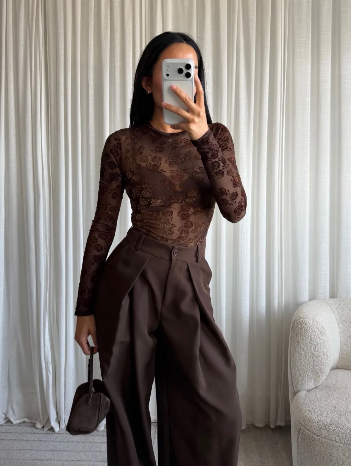 Veda velour top - brun
