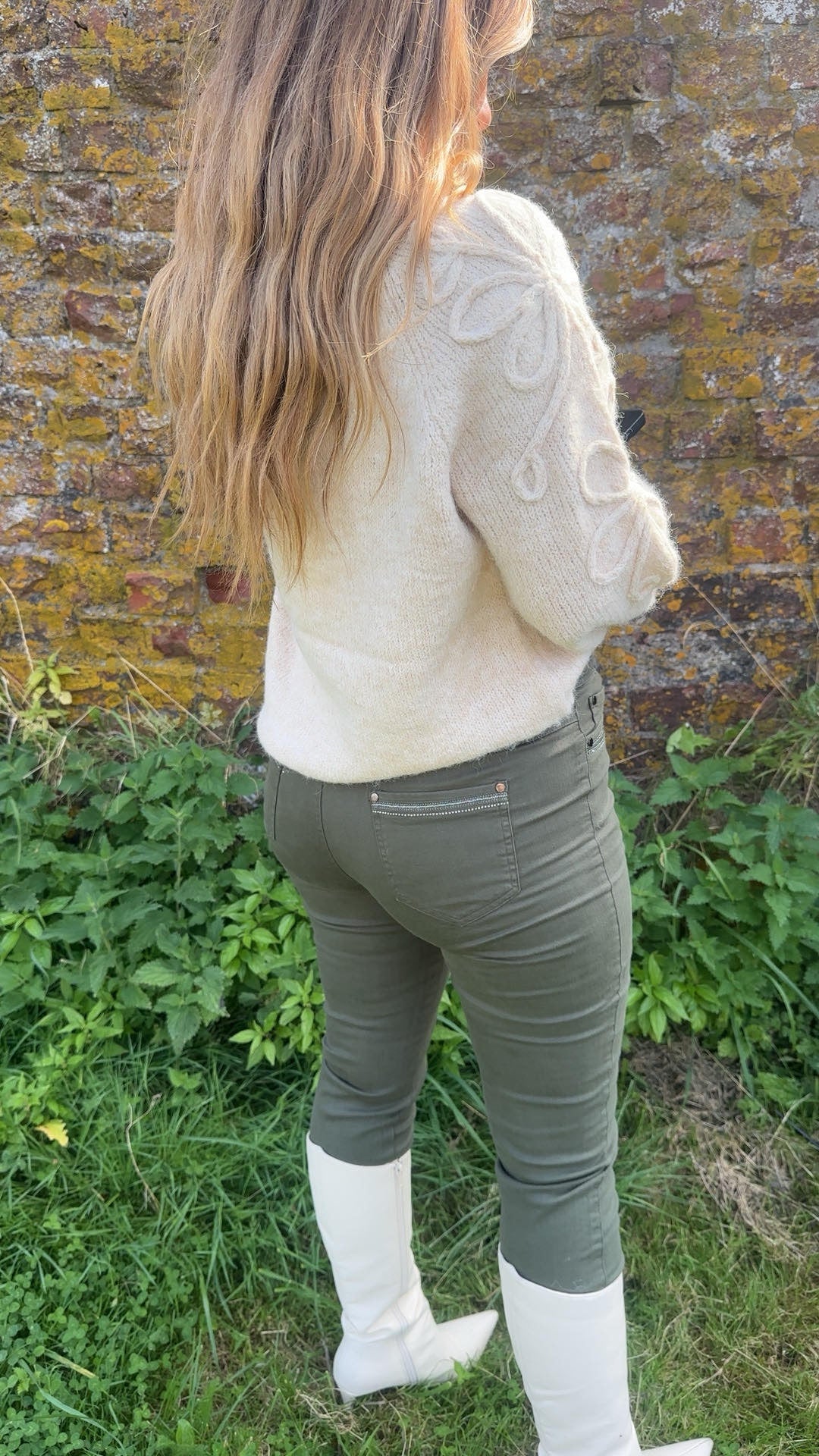 Bukser med stendetaljer - kaki grøn