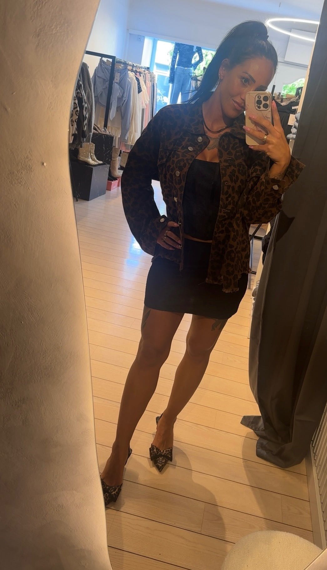 Leopard denim jakke