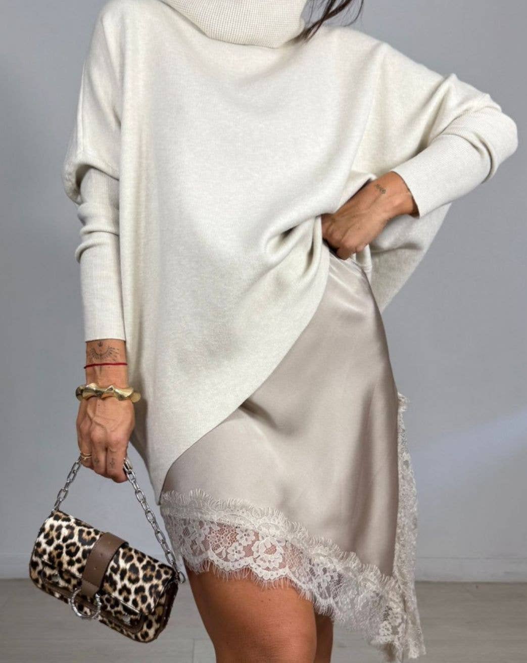 Samira satin nederdel - Beige