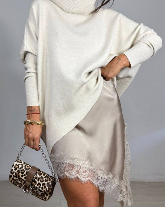 Samira satin nederdel - Beige