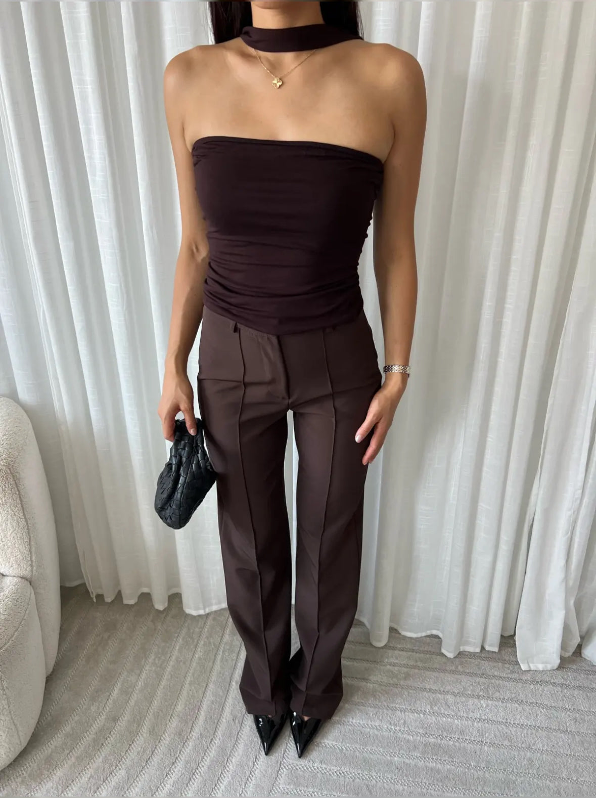 Tube top med tilhørende choker - brun