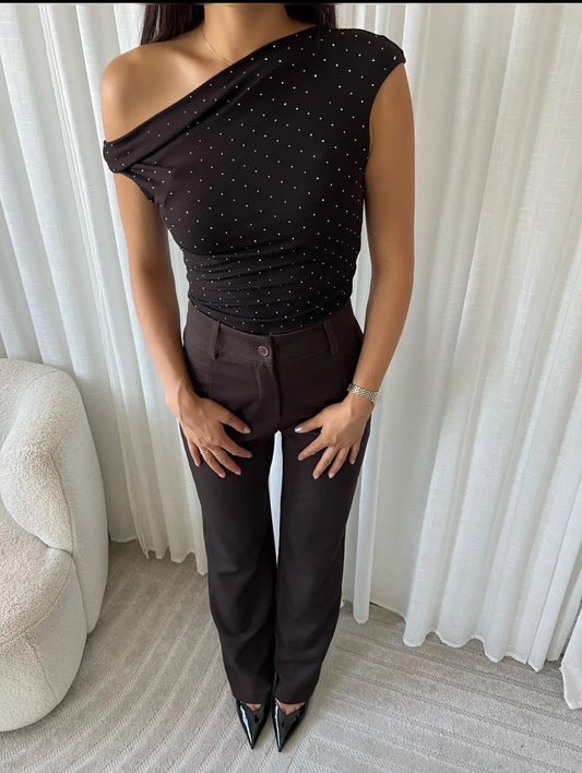 Emily top med sten- brun