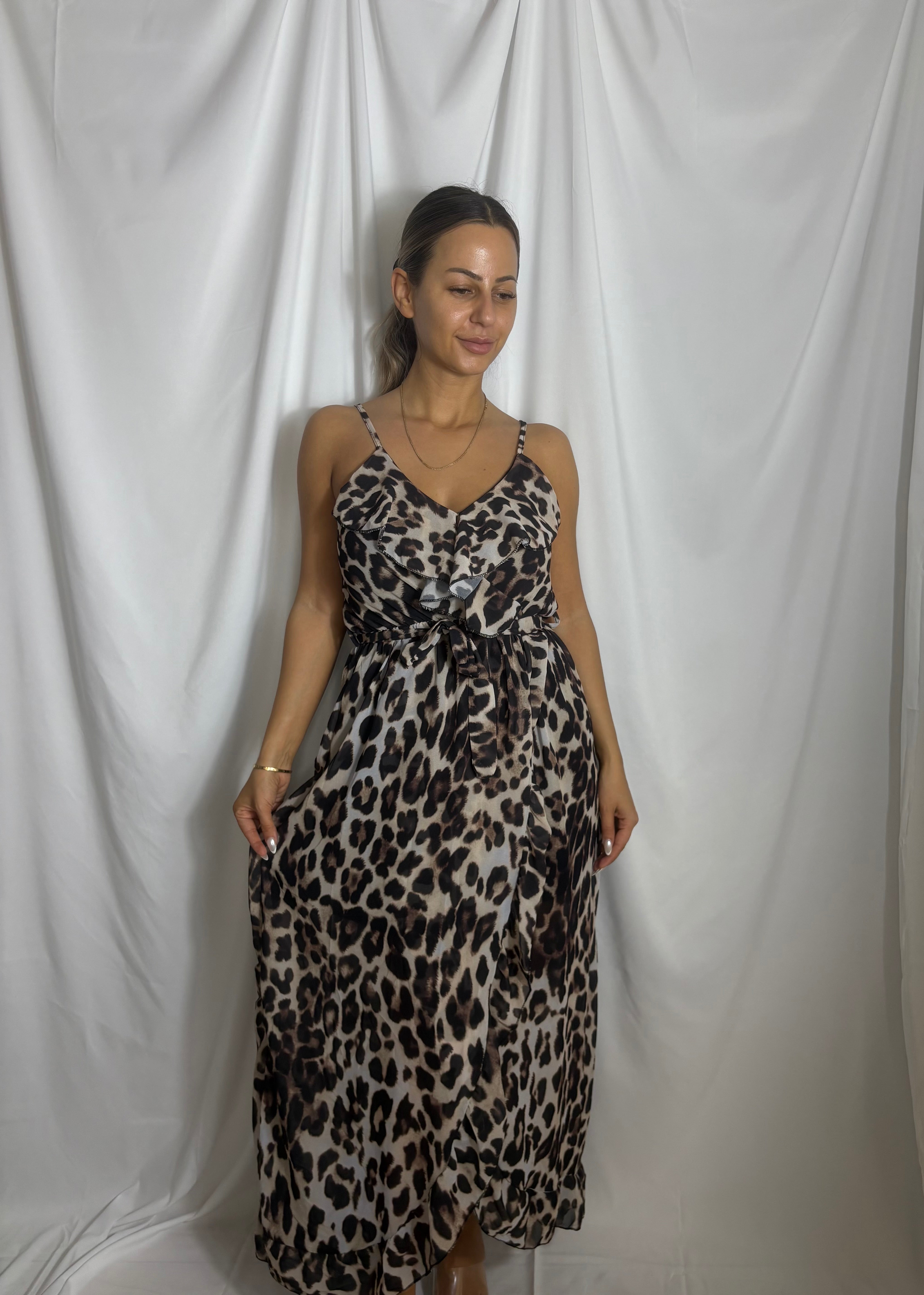 Maxi kjole med leopard print