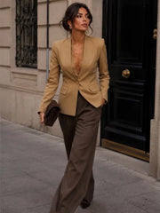 Inez blazer med blonder - taupe