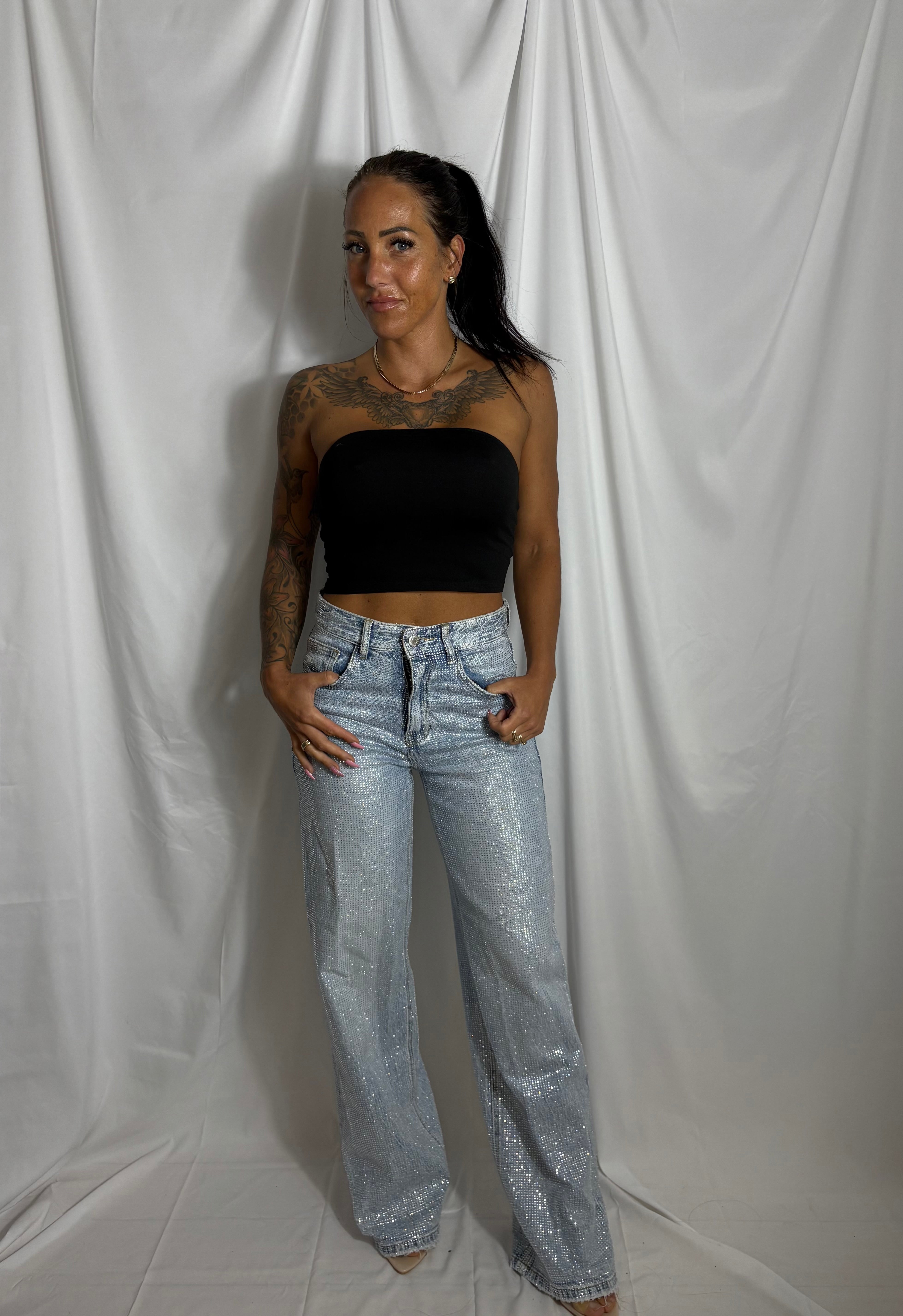 Denim jeans med glitter