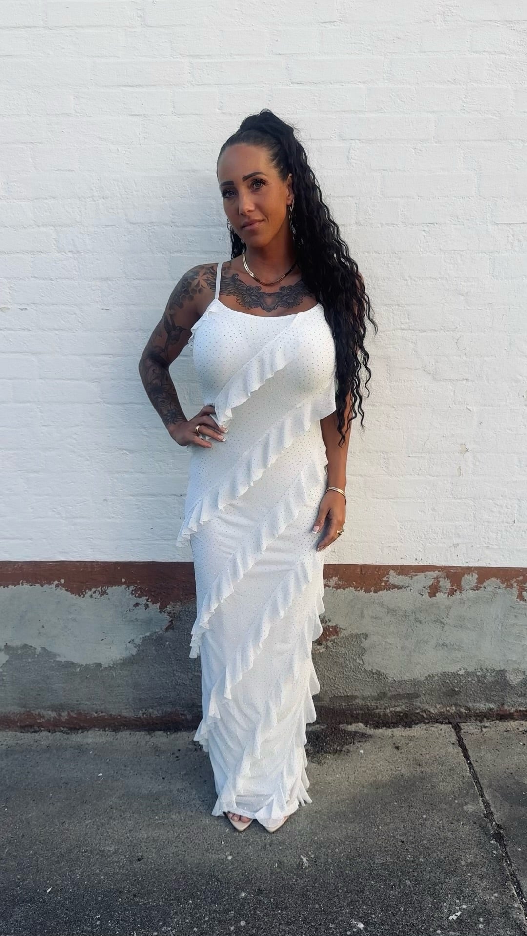 Elena kjole med rhinsten - hvid