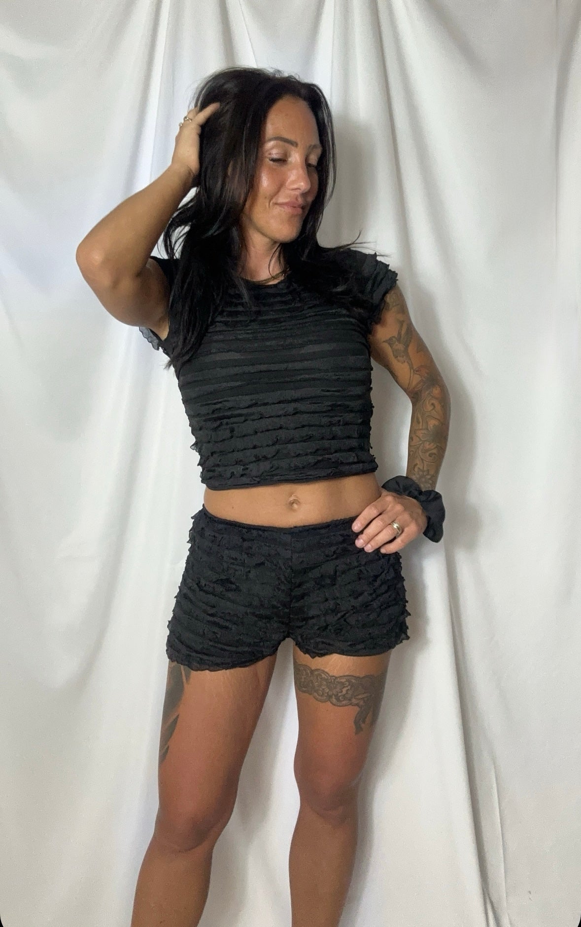 Kort tekstureret shorts - sort