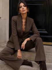 Inez blazer med blonder - brun