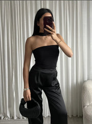 Tube top med tilhørende choker - sort