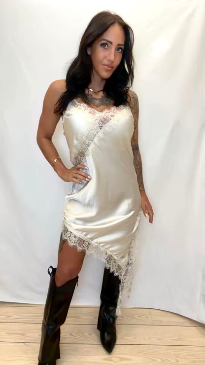 Zariah satin kjole - Beige