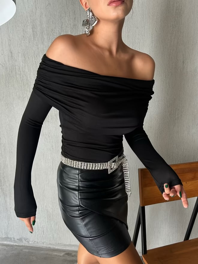 Astrid stropløs bluse sort