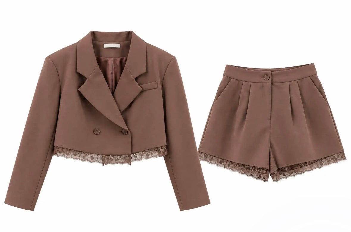 Vanessa blazer med blonder - brun