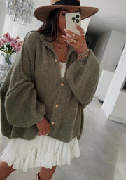 Olivengrøn uld cardigan
