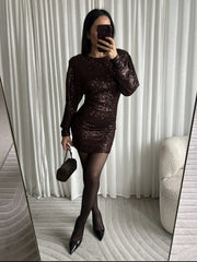 Ariana paillet kjole - brun