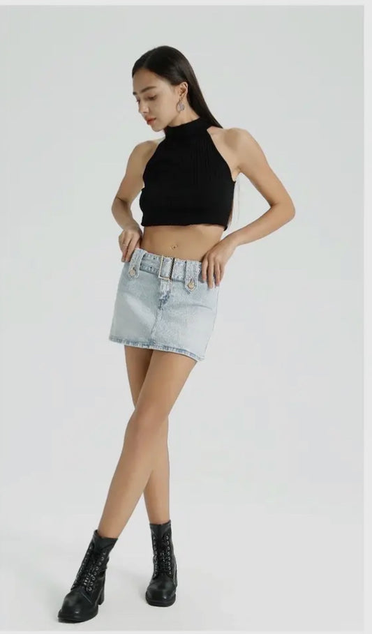 Miss denim nederdel med bælte