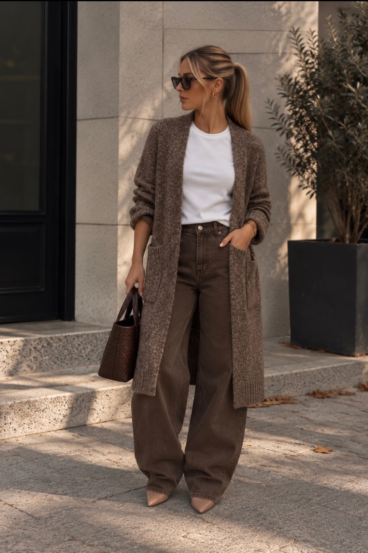Lang cardigan - Brun