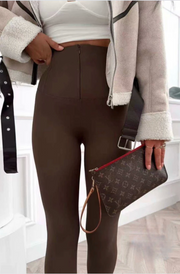 Leggings med lynlås - brun