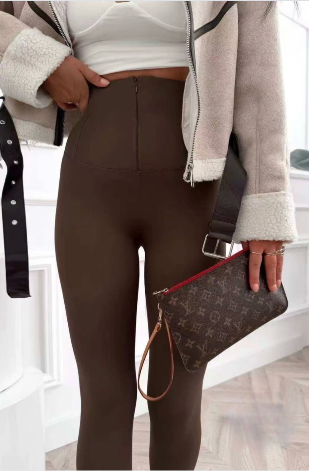 Leggings med lynlås - brun