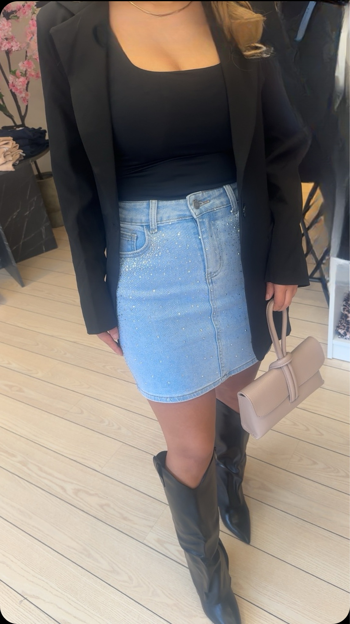 Glory denim nederdel med sten