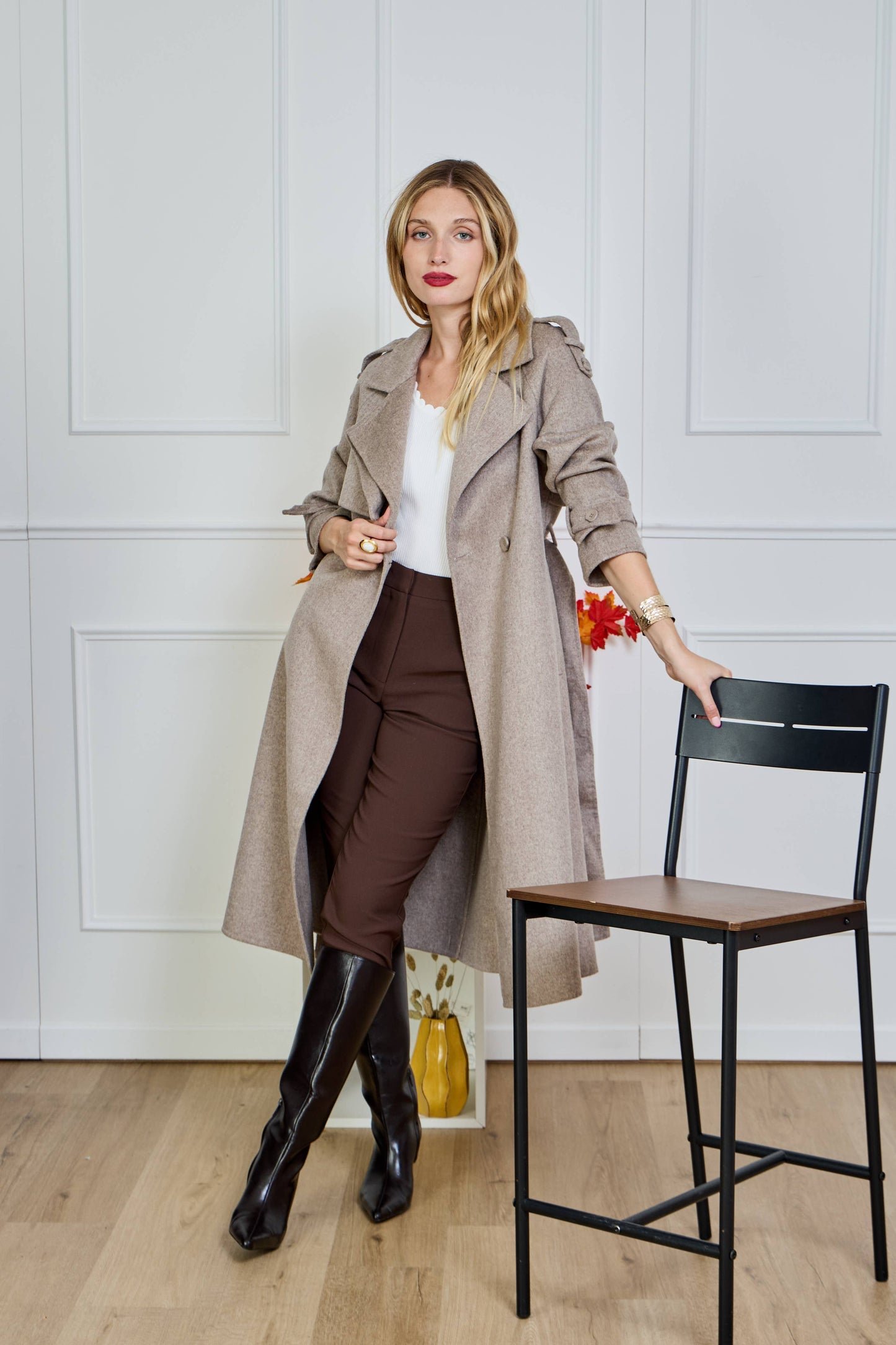 Uldtrenchcoat: Taupe
