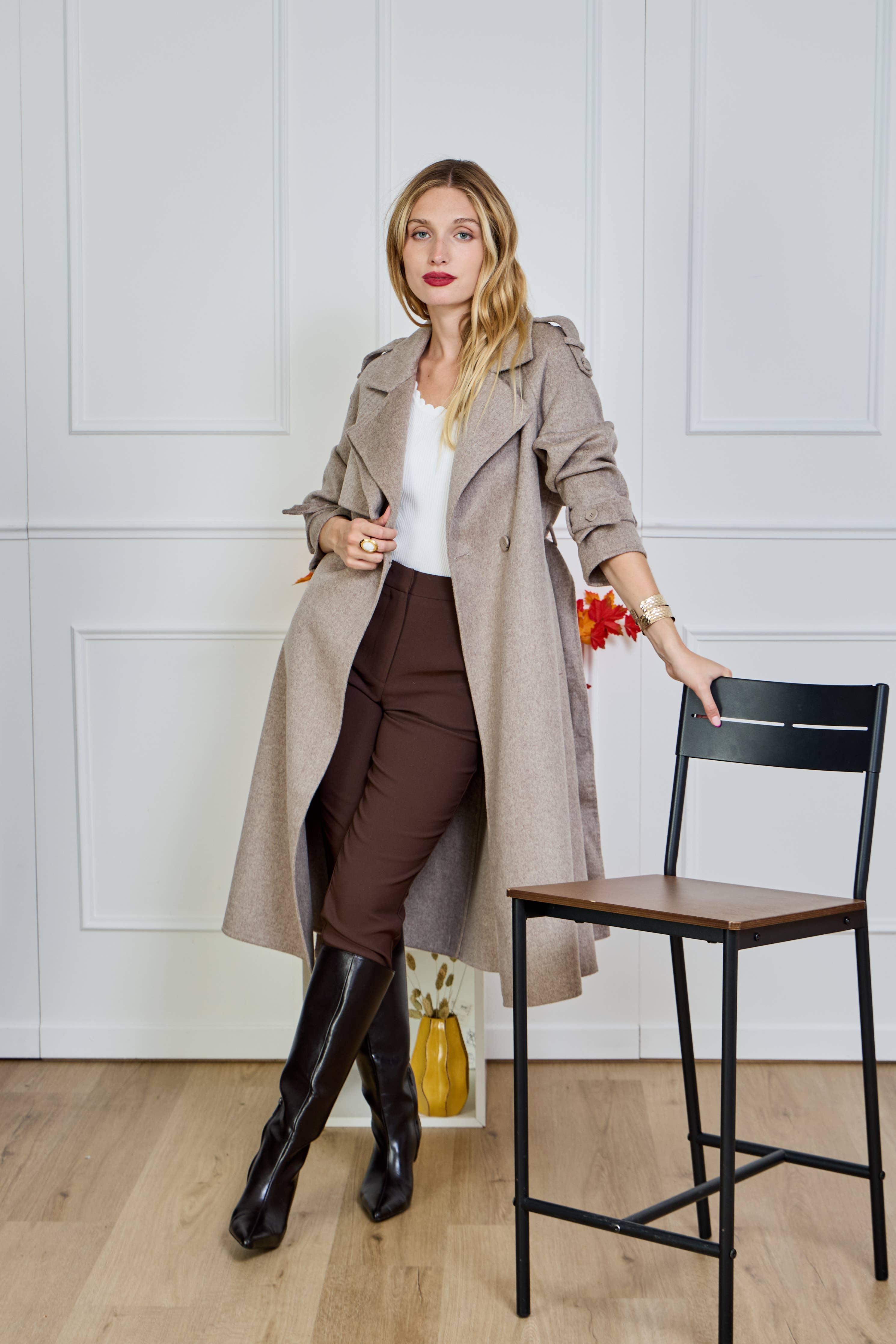 Uld trenchcoat Taupe